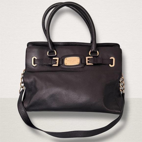 Michael Kors Hamilton Black Leather Handbag - Picture 1 of 15
